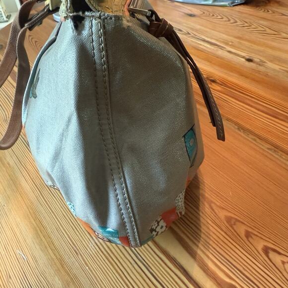 FOSSIL Key-Per Tote Gray Coated Canvas Shoulder Bag Purse City Birds GUC - Picture 8 of 16